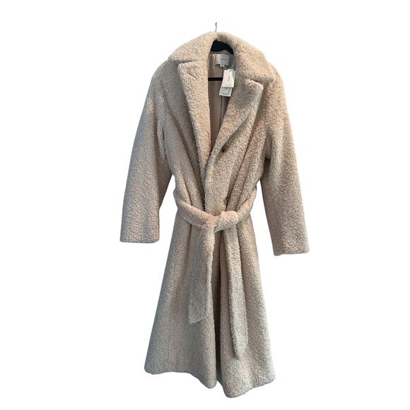 Vince Teddy Cream Faux Fur Long Wrap Coat Size Large - Picture 5 of 13